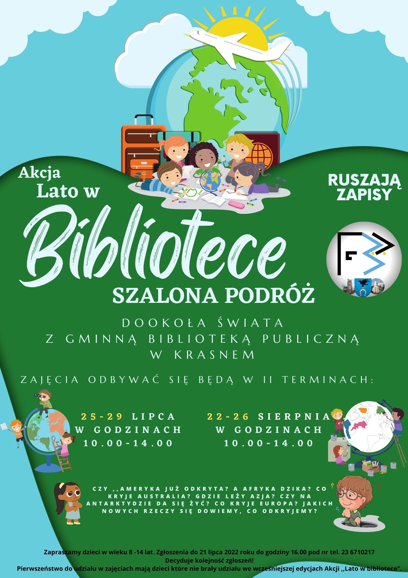 Akcja Lato w Bibliotece szalona podróż dookoła świata z Gminną Biblioteką Publiczną w Krasnem