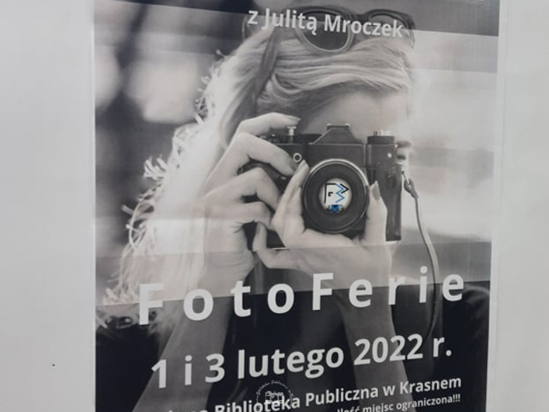 Plakat promujący warsztaty fotograficzne z Julitą Mroczek, Fotoferie,